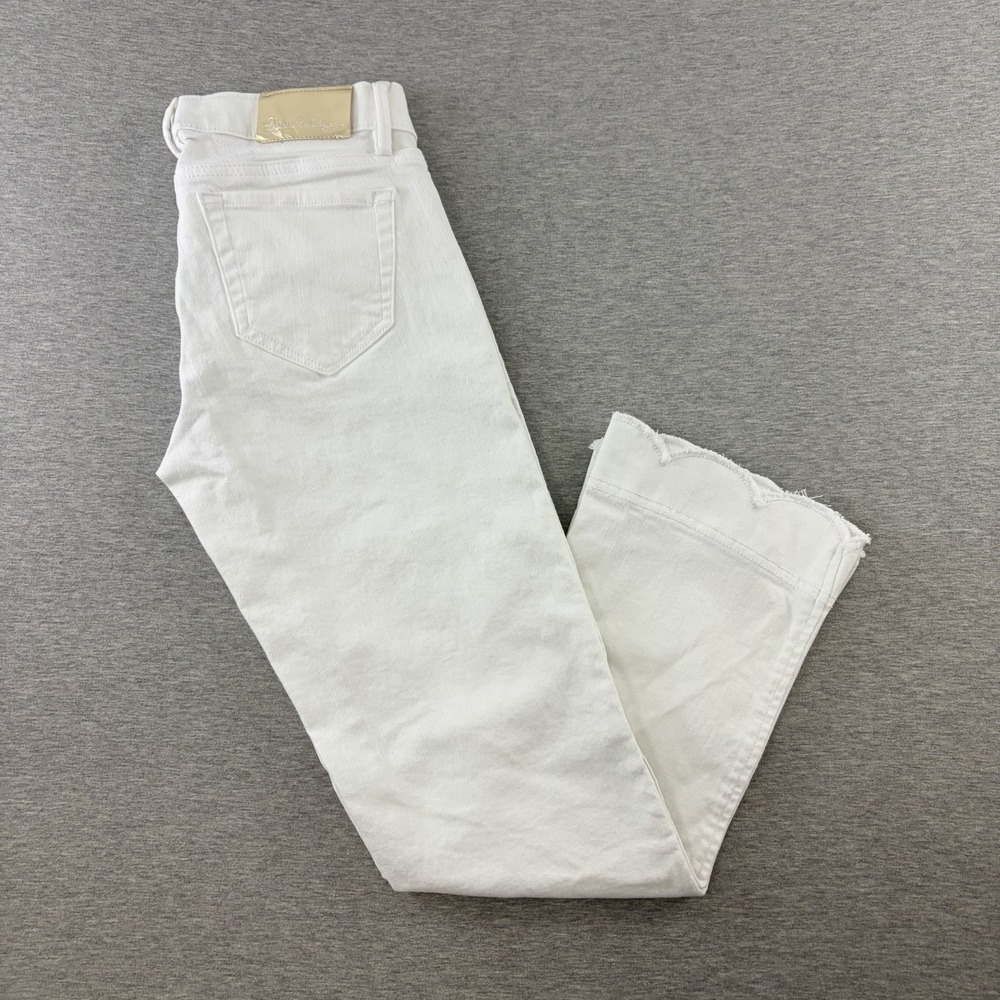 Women's Lilly Pulitzer White Crop Flare Jeans Sizeโ 0 Scallop Hem